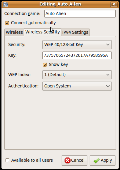 Edit Wireless Network Security Tab