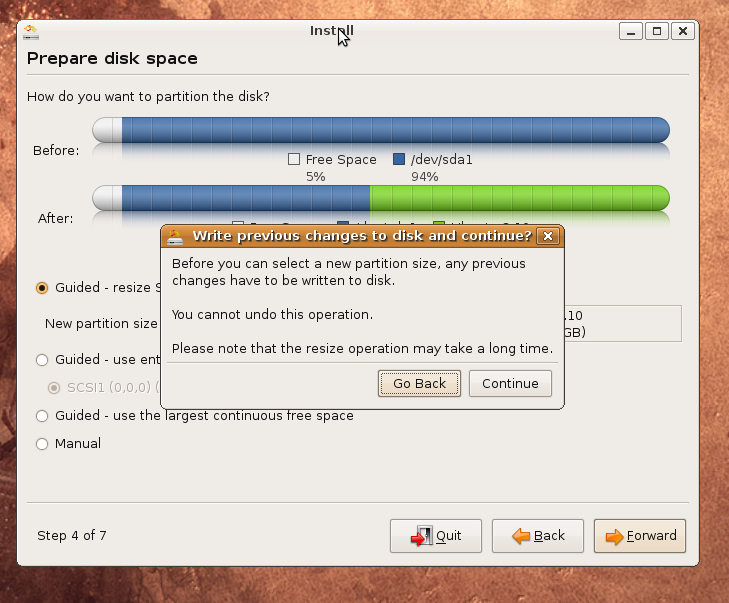 UbuntuInstallerWritePartitionSizeChanges.png
