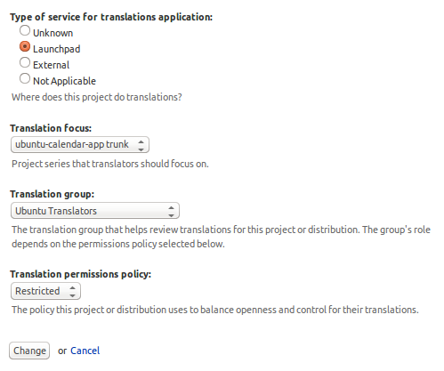 Project translations settings in Launchpad Project translations settings in Launchpad